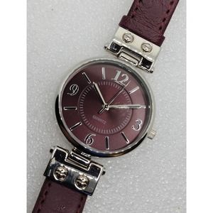 33mm ACT Wine Maroon Purple Dial Hinge hinged Case Round Circle Vintage Watch